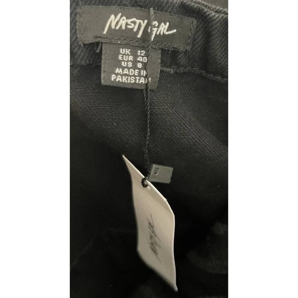 Nasty Gal Black Denim Strapless Sweetheart Wide Leg Jumpsuit with Belt Size 8 - Picture 4 of 7